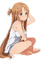 1_female asuna_(sao) bare_arms bare_legs barefoot breasts brown_eyes brown_hair camisole cleavage danbooru danbooru-safebooru feet female full_body gelbooru hand_behind_head hands_on_feet indian_style legs long_hair looking_at_viewer mature medium_breasts nakasima-syouta safe safebooru short_shorts shorts sideboob simple_background sitting smile solo sword_art_online tank_top toes very_long_hair white_background // 661x936 // 243.0KB