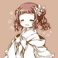 1_female ^_^ bangs breath brown_background brown_hair d danbooru-safebooru double_bun eyebrows_visible_through_hair eyes_closed facing_viewer female fingernails flower hair_flower hair_ornament hands_up higanbana_no_saku_yoru_ni japanese_clothes kimono kusunoki_midori loli long_sleeves mature monochrome open_mouth own_hands_together safe safebooru sakurazawa_izumi side_bun simple_background smile solo upper_body // 800x800 // 106.0KB