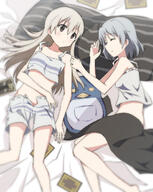 2girls commentary_request danbooru danbooru-safebooru eila_ilmatar_juutilainen eilanya eyes_closed female gelbooru high_resolution lesbian long_hair mature multiple_females s safe safebooru sanya_v_litvyak short_hair silver_hair sleeping strike_witches underwear yuri // 1000x1256 // 225.8KB
