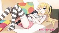 1_female artist_name blonde_hair blue_eyes blush borscht cat cat_on_person checkered checkered_pillow couch end_card feline female flat_chest gelbooru hanabana_tsubomi joukamachi_no_dandelion long_hair lying mammal no_shoes on_back one_eye_closed open_mouth pillow polka_dot polka_dot_pillow rubbing_eyes safe sakurada_hikari shorts striped_legwear striped_pattern thigh-highs thighs translation_request two_side_up // 1280x720 // 909.3KB