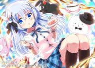 1_female blue_hair blue_skirt bow brown_legwear bunny_hair_ornament chino_kafuu commentary_request cup female gelbooru gochuumon_wa_usagi_desu_ka? hair_ornament kafuu_chino loli long_sleeves mature plaid_skirt shirt striped_bow striped_pattern thigh-highs very_long_hair white_cardigan white_shirt wild_geese x_hair_ornament // 1200x860 // 1.1MB