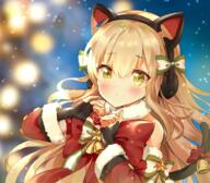 1_female animal_ears animal_tail bangs bell black_gloves blonde_hair blurry blurry_background blush bow cat_ear_headphones cat_ears cat_girl cat_tail catgirl closed_mouth commentary danbooru depth_of_field detached_sleeves ears eyebrows_visible_through_hair female fingerless_gloves fur fur-trimmed fur-trimmed_sleeves fur_trim gelbooru girls_frontline gloves green_eyes hair_between_eyes hair_bow hair_ornament hands_up headphones heart heart_hands long_hair long_sleeves looking_at_viewer melings_(aot2846) raised_tail red_bow_ornament red_sleeves safe solo striped_bow striped_pattern tail tail_raised tmp tmp_(girls_frontline) upper_body very_long_hair // 1000x876 // 1.0MB