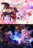 10s 2girls 4_females absurdres archer_(cosplay) asymmetrical_hair battle bazett_fraga_mcremitz black_jacket black_necktie black_neckwear black_underwear child chloe_von_einzbern cosplay earrings fate fatekaleid fatekaleid_liner_prisma_illya fatestay_night female footwear gloves hair_feathers heels highres holding_bow_(weapon) holding_hands holding_object illyasviel_von_einzbern jacket kuro_von_einzbern lolibooru lolibooru.moe magical_ruby magical_sapphire mature miyu_edelfelt multiple_females outstretched_arm pink_feather pink_feathers ponytail prisma_illya purple_leotard tied_hair underwear very_high_resolution young // 2872x4100 // 1.6MB