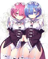 10s 2girls ass_visible_through_thighs black_shirt commentary_request danbooru female gelbooru hand_holding kuhotaka lingerie male mature multiple_females panties questionable ram ram_(zero) rem rem_(zero) sankaku_channel shirt thigh-highs underwear yuri zero_kara_hajimeru_isekai_seikatsu // 813x1000 // 731.9KB