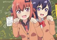 2girls bat_hair_ornament black_shirt cardigan collared_shirt duo female gabriel_dropout hair_ornament konachan.net kurumizawa_satanichia_mcdowell long_sleeves multiple_females necktie open_mouth purple_hair red_eyes red_necktie red_neckwear satanichia_mcdowell_kurumizawa seifuku servachok shirt tied_hair tsukinose_vignette_april twintails uniform // 1280x905 // 791.0KB