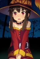 10s 1_female belt black_belt black_hair blush cape choker collar commentary female hat headwear high_resolution kono_subarashii_sekai_ni_shukufuku_wo! konosuba loli lolibooru.moe megumin open_mouth red_eyes safe servachok short_hair solo with_hat young // 900x1332 // 768.7KB