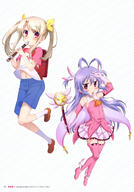 2girls absurdres ahoge alternate_costume antenna_hair art backpack bag contentious_content copyright_name costume_switch crossover fate fatekaleid fatekaleid_liner_prisma_illya fatekaleid_liner_prisma_☆_illya_2wei_herz! fatestay_night female female_only flute footwear hair_ornament heels holding_object illyasviel_von_einzbern loli miyauchi_renge miyauchi_renge_(cosplay) multiple_females musical_instrument non_non_biyori non_non_byiori official_art one_arm_up pink_footwear prisma_illya_(cosplay) randoseru recorder scan simple_background tied_hair very_high_resolution white_background young // 2866x4099 // 1.6MB