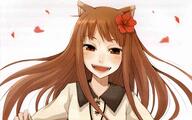 20171213 animal_ears ayakura_juu blush brown_hair ears flowers holo long_hair petals red_eyes safe spice_and_wolf wolfgirl // 2880x1800 // 2.8MB