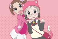 2girls animal_ears bell blush brown_eyes brown_hair catgirl ears eyewear female glasses hat ichigo_mashimaro loli matsuoka_miu multiple_females pink sakuragi_matsuri servachok short_hair tail tied_hair twintails young // 1280x865 // 435.4KB