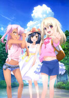 10s 3girls absurd_resolution absurdres art asymmetrical_hair black_hair blonde_hair blue_shorts bra bra_peek breasts brown_eyes brown_hair brown_skin chloe_von_einzbern cleavage cloud d danbooru dress eyebrows_visible_through_hair fate fatekaleid fatekaleid_liner_prisma_illya fatestay_night female groin group happy hat hat_ribbon headwear highres illyasviel_von_einzbern index_finger_raised kuro_von_einzbern lolibooru lolibooru.moe long_hair minikisrt miniskirt miyu_edelfelt multiple_females navel official_art open_mouth orange_eyes pink_hair pink_shirt ponytail red_eyes red_ribbon ribbon safe shirt short_hair short_shorts short_sleeves shorts side_ponytail skirt sky sleeveless_dress sleeveless_outfit small_breasts smile summer_dress sun_hat sunaht tattoo tied_hair tied_shirt underwear very_high_resolution white_dress white_skirt yellow_eyes // 2880x4097 // 1.1MB