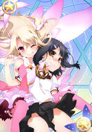 2_females ;) art carrying earrings fate fatekaleid fatekaleid_liner_prisma_illya fatekaleid_liner_prisma_☆_illya_2wei! fatestay_night female homurahara_academy_uniform illyasviel_von_einzbern jewelry magical_ruby magical_sapphire miyu_edelfelt multiple_females no_panties official_art prisma_illya safe scan short_sleeves thigh-highs uniform very_high_resolution wink // 2867x4097 // 1.3MB