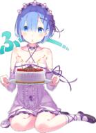 10s 1_female absurd_resolution absurdres art bare_shoulders blue_eyes blue_hair breasts cake cleavage criss-cross_halter cross-laced_legwear detached_sleeves dress eyebrows_visible_through_hair eyes_visible_through_hair female food fruit full_body gashin hair_ornament hair_over_one_eye hair_ribbon hairband halter_top halterneck high_resolution highres lolita_fashion lolita_hairband looking_at_viewer matching_haireyes medium_breasts official_art ootsuka_shin'ichirou petite rem rem_(zero) ribbon ribbon-trimmed_sleeves ribbon_trim safe short_hair simple_background sitting socks solo strawberry transparent_background very_high_resolution white_background white_dress white_legwear x_hair_ornament yande.re yokozuwari zero_kara_hajimeru_isekai_seikatsu // 2000x2757 // 2.6MB