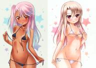 10s 2girls asymmetrical_hair bikini black_bikini black_swimsuit blonde_hair blush breasts brown_skin chloe_von_einzbern contentious_content dark-skinned_female dark_skin fate fategrand_order fatekaleid fatekaleid_liner_prisma_illya female hair_tie illyasviel_von_einzbern kuro_von_einzbern loli lolibooru lolibooru.moe lolicon long_hair looking_at_viewer micro_bikini midriff multiple_females navel orange_eyes ponytail red_eyes side-tie_bikini side_ponytail silver_hair small_breasts smile string_bikini swimsuit tied_hair traditional_media white_bikini white_swimsuit young yuto_cafe yuto_takumi // 1210x855 // 1.6MB