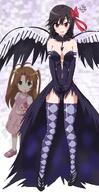 2girls akuma_homura akuma_homura_(cosplay) bare_shoulders black_gloves black_hair blood blood_from_mouth blush bow breasts brown_hair choker cleavage cosplay crossover dress elbow_gloves female gloves green_eyes hair_bow hayashiya_zankurou high_resolution highres ichijou_hotaru koshigaya_komari long_hair looking_at_viewer mahou_shoujo_madoka_magica mahou_shoujo_madoka_magica_movie medium_breasts multiple_females non_non_biyori non_non_byiori pink_dress red_eyes safe short_sleeves smile spoilers stuffed_animal stuffed_toy teddy_bear thigh-highs two_side_up wings // 800x1555 // 664.7KB