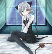 1_female animal_ears animal_tail bed black_legwear black_pantyhose cat_ears cat_tail danbooru duplicate ears female gelbooru green_eyes makino_(artist) makino_(ukiuo) necktie pantyhose potential_duplicate safe sankaku_channel sanya_v_litvyak short_hair silver_hair solo strike_witches tail world_witches_series // 700x725 // 502.6KB