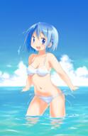 1_female absurd_resolution bikini blue_eyes blue_hair blue_sky blush breasts cloud clouds collarbone female gloamy groin hair_ornament hairclip looking_at_viewer madoka_magica mahou_shoujo_madoka_magica mature medium_breasts miki_sayaka navel ocean open_mouth safe safebooru short_hair side-tie_bikini sky smile solo swimsuit swimwear thighs wading water wet white_bikini // 1812x2802 // 3.1MB