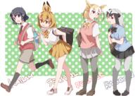 10s 4_females adapted_costume alternate_costume androgynous animal_ears backpack bag black_hair black_legwear black_necktie black_neckwear black_skirt blonde_hair brown_eyes brown_footwear brown_shoes character_name common_raccoon_(kemono_friends) contemporary d ears fake_animal_ears fangs female fennec_(kemono_friends) food food_in_mouth footwear fox_ears grey_hair grey_legwear grey_skirt hair_ribbon hand_on_hip holding_strap japari_bun kaban_(kemono_friends) kemono_friends knee_highs lucky_beast_(kemono_friends) mature mouth_hold multicolored_hair multiple_females nanana_(nanana_iz) necktie no_hat no_headwear open_mouth pantyhose pigeon-toed pleated_skirt polka_dot polka_dot_background raccoon_ears ribbon school_bag serval_(kemono_friends) shoes short_hair shorts skirt smile sneakers sweater yellow_eyes // 1068x759 // 484.9KB