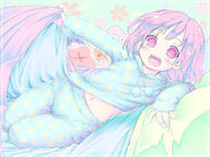 1_female bed blush child comic_girls female loli lolicon navel open_mouth original panties panty_peek pillow pink_eyes pink_hair pom_pom_(clothes) short_hair underwear utakama young // 1440x1080 // 826.4KB