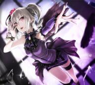 10s 1_female angel_wings armpits bare_shoulders black_wings commentary_request detached_sleeves dress drill_hair female flower gothic_lolita hair_flower hair_ornament hair_ribbon idolmaster idolmaster_cinderella_girls kanzaki_ranko lolita_fashion long_hair looking_at_viewer open_mouth purple_dress red_eyes ribbon rosenburg_engel shirt silver_hair sleeveless_dress sleeveless_outfit smile solo tea_(nakenashi) thigh_strap tied_hair twin_drills twintails wings // 1000x897 // 1.1MB