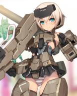 1_female 2d bangs black_gloves blush brown_panties closed_mouth commentary_request cowboy_shot elbow_gloves eyebrows_visible_through_hair female frame_arms_girl gloves gourai grey_hair hand_up holding_object looking_at_viewer mature mecha_musume neptune panties short_hair smile striped_panties underwear weapon white_panties フレームアームズガール フレームアームズ・ガール 充電くん 轟雷 轟雷(フレームアームズ・ガール) // 807x1000 // 820.9KB