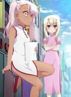 2girls asymmetrical_hair bent_knees china_dress chinese_clothes chloe_von_einzbern contentious_content crossed_arms dark-skinned_female dark_skin dress fate fatekaleid fatekaleid_liner_prisma_illya fatekaleid_liner_prisma_illya_2wei! female high_resolution illyasviel_von_einzbern kuro_von_einzbern loli long_hair multiple_females outdoors pink_hair ponytail red_eyes road screen_capture side_ponytail silver_hair silver_link sky standing standing_on_one_leg stitched street thighs tied_hair ushijima_nozomi very_high_resolution yellow_eyes young // 1920x2633 // 312.9KB