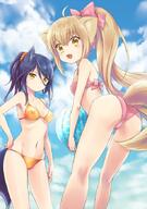 2_females amano_sakuya animal_ears animal_tail art ass bikini blonde_hair blue_hair blush breasts cloud clouds d ears fangs female fox_ears fox_tail konohana_kitan long_hair looking_at_viewer looking_back medium_breasts multiple_females navel official_art open_mouth ponytail safe satsuki satsuki_(konohana_kitan) sky small_breasts smile standing swimsuit tail tied_hair yellow_eyes yuzu yuzu_(konohana_kitan) // 614x875 // 100.0KB