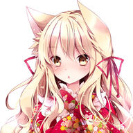 1_female animal_ears bad_id bad_pixiv_id blonde_hair blush ears face female floral_print fox_ears hair_ribbon japanese_clothes kimono long_hair nanase_nao open_mouth original ribbon safe solo upper_body yellow_eyes // 600x600 // 389.1KB