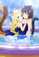 10s 2_females ahoge animal_ears animal_tail ass barefoot blonde_hair blue_swimsuit blush breasts brown_eyes brown_hair bunny_hair_ornament cat_ears cat_tail cleavage cloud colette_(kono_bijutsubu_ni_wa_mondai_ga_aru!) colette_(kono_bijutsubu_niwa_mondai_ga_aru!) collette competition_school_swimsuit competition_swimsuit dog_ears dog_tail duo ears female from_side green_eyes hair_ornament hair_twirling hairpin hairpins in_profile inu_mimi jewelry kemomimi kono_bijutsubu_niwa_mondai_ga_aru! light long_hair looking_at_viewer medium_breasts multiple_females neko_mimi nyantype one-piece_swimsuit open_mouth partially_submerged pool school_mizugi school_swimsuit shiny shiny_skin short_hair sitting sky smile swimsuit tail teeth thighs usami_mizuki wading_pool water wet // 4086x5936 // 2.2MB