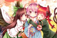 3girls ^_^ animal_ears animal_tail bad_id bangs black_wings blouse blush booru bow braid brooch brown_bow brown_hair buttons cannon cat_ears cat_tail catgirl chikuwa_savi d dress ears eyeball eyes_closed feathered_wings feathers female frilled_sleeves frills girl_sandwich green_dress green_skirt grin hair_between_eyes hair_bow hair_tie hairband heart heart_buttons high_resolution hug jewelry kaenbyou_rin komeiji_satori konachan.net lolibooru lolibooru.moe long_hair long_sleeves looking_at_viewer mature multiple_females multiple_tails open_mouth pink_eyes pink_hair ponytail red_eyes red_hair reiuji_utsuho safe sandwiched short_hair skirt smile tail team_shanghai_alice teeth third_eye tied_hair touhou touhou_project twin_braids two_tails upper_body white_blouse wings // 2221x1500 // 3.3MB