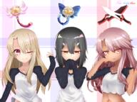 10s 3_females 43_aspect_ratio alternate_costume atfbooru.ninja black_hair blonde_hair brown_skin chloe_von_einzbern command_spell commentary_request copyright_name crop_top dark_skin fate fatekaleid fatekaleid_liner_prisma_illya female hair_clip hair_ornament hairclip hairpin high_resolution illyasviel_von_einzbern jewelry kanshou_&_bakuya loli lolibooru.moe long_hair looking_at_viewer magical_ruby magical_sapphire matching_outfit mature midriff miyu_edelfelt multiple_females nakoya_(nane_cat) navel nekoya_(chibi_nekoya) one_eye_closed orange_eyes pink_eyes pink_hair plaid plaid_background raglan_sleeves red_eyes safe shirt short_hair short_sword sleeves_past_wrists smile sweater sword tattoo torn_clothes torn_shirt upper_body wand weapon white_hair wink yellow_eyes young // 2560x1920 // 2.9MB