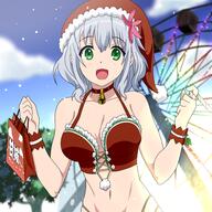 1_female absurd_resolution absurdres adapted_costume amagi_brilliant_park bag breasts christmas danbooru female ferris_wheel galaxyart green_eyes hat headwear high_resolution highres medium_breasts muse_(amaburi) safe santa_costume santa_hat shopping_bag short_hair snow snowing solo // 2400x2400 // 3.7MB