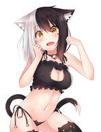 1_female angry_num animal_band_legwear animal_ears bad_id bad_pixiv_id black_bra black_hair black_panties black_underwear bra breasts cat_band_legwear cat_cutout cat_ears cat_keyhole_bra cat_lingerie cat_tail cleavage female golden_eyes large_breasts lingerie looking_at_viewer male meme_attire navel open_mouth original panties seren_(angry_num) tail thigh-highs underwear white_hair yellow_eyes // 788x1024 // 462.8KB