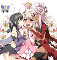 00s 10s 3girls atfbooru.ninja between_breasts black_hair blonde_hair blush breasts brown_skin cape cheek_kiss chloe_von_einzbern dark_skin dress ellipsis fate fatekaleid fatekaleid_liner_prisma_illya fatestay_night female flower full-face_blush garter girl_sandwich gloves hair_bun hair_ornament hair_stick hair_up heart high_resolution highres illyasviel_von_einzbern kiss kuro_von_einzbern leotard lily_(flower) lolibooru lolibooru.moe magical_girl magical_ruby magical_sapphire mature medium_breasts miyu_edelfelt multiple_females navel open_mouth orange_eyes prisma_illya q questionable red_eyes safe sandwiched short_twintails silver_hair small_breasts takunari tied_hair tongue tongue_out torn_clothes twintails white_gloves yellow_eyes yuri // 1340x1387 // 1.6MB