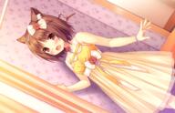 10s 1_female 46 20160101 [neko_works]_nekoprara_cg animal_ears art azuki_(neko_para) azuki_(sayori) blush bow bracelet breasts brown_eyes brown_hair cat_ears catgirl choker dress dutch_angle ears eyebrows_visible_through_hair fan fangs female female_only game_cg gelbooru hair_bow hair_ornament headdress indoors jewelry necklace nekopara official_art open_mouth ribbons safe sankaku_channel sayori see-through short_hair sleeveless_dress sleeveless_outfit slit_pupils small_breasts solo solo_female standing white_bow wristwear yande.re yellow_dress // 1580x1020 // 1.6MB