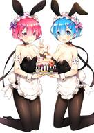 #レム生誕祭2018 10s 2 2girls animal_ears animal_tail apron arm_garter ayami_(annahibi) ayamy ayamy_a bare_shoulders black_footwear black_legwear black_leotard blue_eyes blue_hair blush breasts bunny_ears bunny_girl bunny_suit bunny_tail cake candle cleavage d ears emilia_(zero) fake_animal_ears fake_tail female fire food footwear hair_between_eyes hair_clip hair_ornament hairclip hakugei_(zero) headband heels high_heels holding kneeling large_breasts leotard long_hair looking_at_viewer medium_breasts multiple_females natsuki_subaru open_mouth pantyhose petelgeuse_romaneeconti pink_eyes pink_hair pixiv_67069216 puck_(zero) ram_(zero) rem rem_(zero) safe short_hair siblings simple_background sisters smile tail twins waist_apron white_apron white_background wrist_cuffs x_hair_ornament zero_kara_hajimeru_isekai_seikatsu あやみ@3日目東a43a // 1200x1697 // 1.4MB
