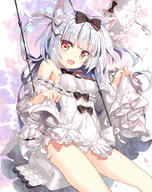 1_female animal_ears azur_lane bangs bare_shoulders black_bow blush bow breasts brown_eyes cat_ears center_frills commentary_request covered_navel d dress ears eyebrows_visible_through_hair fangs female fingernails frilled_umbrella frills fujima_takuya hair_bow hair_ornament long_hair long_sleeves looking_at_viewer medium_breasts mocochin navel off-shoulder_dress off_shoulder open_mouth panties pixiv_22526 pixiv_68566594 safe short_dress silver_hair sitting skirt_hold smile snowflakes solo swing torpedo_launcher two_side_up umbrella underwear very_long_hair white_bow white_dress white_panties white_umbrella white_underwear wide_sleeves yukikaze_(azur_lane) ブランコ ブランコ様 ブランコ雪風様！ 藤真拓哉@4号館ア−03ab 藤真拓哉@お仕事募集中 雪風(アズールレーン) 魅惑のふともも // 800x1010 // 654.5KB