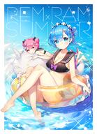 10s 2girls alternate_hairstyle ayami_(annahibi) ayamy ayamy_a bangs bare_legs barefoot bikini black_bikini black_bow blue_eyes blue_hair blush bow breasts c92 character_doll cleavage closed_mouth commentary_request day double_bun english english_text eyebrows_visible_through_hair eyes_visible_through_hair feet female hair_bow hair_ornament hairband hakugei_(zero) innertube legs lolita_fashion lolita_hairband looking_at_viewer mature medium_breasts multiple_females nail_polish objectification outdoors partial_commentary pink_eyes pink_hair pink_nails pixiv_63965937 purple_bow ram ram_(zero) reclining rem rem_(zero) safe sailor_bikini sailor_collar short_hair siblings sisters smile soaking_feet sparkle swimsuit text toenail_polish transparent twins water x_hair_ornament zero_kara_hajimeru_isekai_seikatsu ラムレム // 800x1102 // 941.7KB