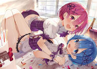 3girls >_< alternate_costume ass bare_legs bed bed_sheet bent_over black_bra black_panties black_underwear blue_eyes blue_hair blush bow box bra breasts candle character_name cleavage commentary_request covering_face curtains d family female food fruit grey_shirt groin hand_holding incest indoors lace lace-trimmed_panties lace_trim large_breasts legs lesbian lingerie looking_at_viewer lying male matching_haireyes matsui_hiroaki medium_breasts multiple_females on_back on_bed open_mouth panties pink_eyes pink_hair pixiv_72981196 purple_bow purple_eyes purple_panties questionable ram ramrem rem ribbon shirt short_hair short_sleeves siblings silver_hair smile strawberry striped_pattern teeth underwear violet_eyes window wrist_cuffs xd yuri zero_kara_hajimeru_isekai_seikatsu ラム(リゼロ) リゼロ レム(リゼロ) レムラム誕生日2019(*'ω'*) 高品質パンツ // 1000x707 // 632.2KB