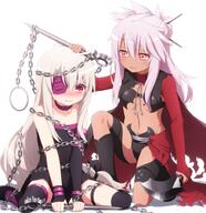 10s 2girls asymmetrical_gloves atfbooru.ninja bare_shoulders black_dress black_gloves black_legwear blonde_hair blush boots breasts brown_skin cape chain chloe_von_einzbern choker collar cosplay dark-skinned_white-haired dark_skin dress embarrassed eyepatch failure fate fatekaleid fatekaleid_liner_prisma_illya fatestay_night female fingerless_gloves footwear garter gelbooru gloves hair_bun hair_ornament hair_stick hand_on_another's_head haribote_(tarao) illyasviel_von_einzbern kanshou_&_bakuya kneeling kuro_von_einzbern legwear loli lolibooru long_hair multiple_females nameless_dagger navel one_knee open_mouth petting pink_eyes pink_hair purple_hair red_eyes rider rider_(cosplay) safe siblings simple_background sisters sitting small_breasts stockings strapless strapless_dress sweat sweatdrop sword tarao thigh-highs tied_hair waist_cape wariza wavy_mouth weapon white_background white_hair wrapped_up yellow_eyes young しっかりしなさいよほんと・・・ イリクロ コ゛りぼて プリズマ☆イリヤ10000users入り ライダー 夢幻召喚 // 873x900 // 672.3KB