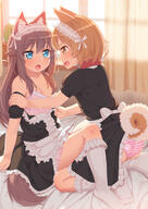 2017 2d_art 2girls animal_ears animal_tail apron aqua_eyes ass bare_shoulders basue blonde_hair blush breasts brown_hair canine cleavage clipstudiopaint collar collarbone convenient_censorship dog_ears dog_tail doggirl dress duo ears fangs female female_on_female flat_chest fox fox_girl headdress headphones high_resolution knee_highs lingerie lolibooru.moe long_hair maid maid_apron maid_headdress male mammal mammal_humanoid mature medium_breasts multiple_females open_mouth original original_character panties pattern_clothing pattern_underwear pixiv_62564510 questionable safe short_hair short_sleeves small_breasts smile striped_clothing striped_panties striped_pattern striped_underwear tachimi_(basue) tagme tail underwear undressing white_legwear yellow_eyes じゃれ合い たちみ ほら、じっとして 栗みたいな口しやがって 犬耳 // 850x1200 // 746.4KB