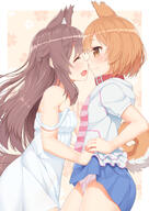 2018 2d_art 2girls animal_ears animal_tail basue blush brown_eyes brown_hair canine clipstudiopaint clothes_lift collar dog_ears dog_tail doggirl dress ears eyes_closed fangs female female_on_female hand_holding high_resolution highres in_profile lesbian lifted_by_another long_hair looking_at_another mammal mammal_humanoid mature multiple_females open_mouth original panties pixiv_68657035 profile s short_hair skirt skirt_lift standing strap_slip striped_panties striped_pattern sundress tachimi_(basue) tail underwear wavy_mouth white_dress yuri оригинальный_персонаж たちみ わんこの挨拶 // 1133x1600 // 1010.7KB