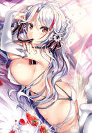 1_female ahoge alternate_costume antenna_hair ass azur_lane bare_shoulders bikini black_ribbon blush breasts cherry cup curtains detached_sleeves drinking_glass female food fruit fujima_takuya hair_ornament hair_ribbon juice large_breasts long_hair looking_at_viewer lying mature mocochin mole mole_on_breast mouth_hold multicolored_hair on_stomach petals pixiv_22526 pixiv_70116658 prinz_eugen_(azur_lane) prone questionable red_eyes red_hair ribbon silver_hair solo streaked_hair swimsuit two_side_up white_bikini white_swimsuit window つぶれおっぱい ウェディングオイゲン ケッコン(アズールレーン) ベッド 藤真拓哉@4号館ア−03ab 藤真拓哉@お仕事募集中 運命シンフォニック // 782x1126 // 853.3KB