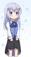 12月4日はチノの生誕日 1_female bangs black_skirt blue_bow blue_bowtie blue_eyes blue_hair blue_neckwear blush bow bowtie buttons chino_kafuu clothes_lift collared_shirt embarrassed female gochiusa gochiusa_100_users_bookmark gochuumon_wa_usagi_desu_ka? gradient gradient_background hair_ornament high_resolution kafuu_chino knee_highs lifted_by_self loli lolibooru.moe long_hair looking_at_viewer matching_haireyes pout rabbit_house_uniform red_star_(toranecomet) shirt skirt skirt_lift solo standing t two-tone_background vest white_legwear white_shirt x_hair_ornament ご注文はうさぎですか?誕生日おめでとうリンク れっどすたぁ チノ チノニー 香風智乃 // 820x1500 // 500.6KB