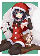 1_female animal_hood antlers armpits bangs bell bell_choker black_bow black_bowtie black_gloves black_hair black_legwear black_neckwear blue_eyes blush boots bow bowtie breasts brown_boots brown_footwear capelet character_doll choker christmas commentary cross-laced_footwear d dress elbow_gloves etna_(kuzuyu) female flower footwear fur fur_trim gloves hair_flower hair_ornament hat heels high_heel_boots high_heels hood komori_kuduyu komori_kuzuyu kuzuyu lace-up_boots looking_at_viewer mature open_mouth original pantyhose pom_pom_(clothes) red_dress rivier_(kuzuyu) safe santa_claus_costume santa_costume santa_hat short_dress sideboob sitting small_breasts smile solid_oval_eyes wariza white_hair ぺたん座り サンタリヴィちゃん リヴィ 小森くづゆ 看板娘 // 707x1000 // 460.3KB