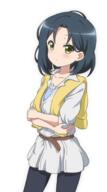 1_female bangs belt black_hair black_legwear blush breasts brown_belt collarbone commentary_request cowboy_shot dress eyebrows_visible_through_hair female frilled_shirt frills frown gelbooru gochiusa_100_users_bookmark gochuumon_wa_usagi_desu_ka? high_resolution jacket jacket_on_shoulders looking_at_viewer mate_rin pantyhose parted_bangs red_star_(toranecomet) shirt short_hair simple_background small_breasts solo standing undershirt white_background white_dress yellow_eyes yellow_jacket れっどすたぁ 凛さん 真手凛 透過png // 1000x1800 // 788.6KB