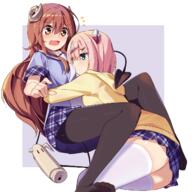 2girls black_legwear black_tights darktrident ddt explicit female hair_ornament hairclip machikado_mazoku multiple_females nsfw pantyhose school_uniform simple_background skirt thigh-highs uniform wavy_mouth white_border white_kneesocks white_legwear まちカドまぞく まちカドまぞく1000users入り シャミ子 シャミ子が悪いんだよ 千代田桃 吉田優子 无题 桃シャミ // 1358x1359 // 1.1MB
