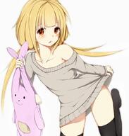 10s 1_female atfbooru.ninja bangs bare_shoulders black_legwear blonde_hair blush brown_eyes clothes_tug female futaba_anzu idolmaster idolmaster_cinderella_girls legs loli lolibooru lolibooru.moe lolicon long_hair looking_at_viewer mature naked_sweater open_mouth pixiv_582921 ratsuku_kinoko safe smile solo stuffed_animal stuffed_bunny stuffed_toy sweater sweater_tug thigh-highs tied_hair twintails very_long_hair young 双葉杏 杏 // 1000x1050 // 195.2KB