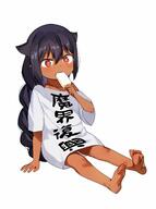 absurd_resolution arm_support barefoot braid contentious_content danbooru danbooru-safebooru dark_skin ears fangs female full_body gelbooru hair_flaps ice_pop jahy jahy_sama_wa_kujikenai konbu_wakame mature naked_shirt off_shoulder oversized_clothes pointy_ears safe safebooru shirt short_sleeves simple_background single_braid soles solo t-shirt very_long_hair white_background white_shirt // 2000x2676 // 280.9KB