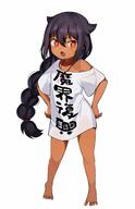 1_female absurd_resolution barefoot braid danbooru danbooru-safebooru dark_skin fangs female full_body hair_flaps hands_on_hips high_resolution hips jahy jahy_sama_wa_kujikenai jewelry kneeling konbu_wakame long_hair looking_at_viewer mature naked_shirt necklace off_shoulder oversized_clothes ponytail purple_hair questionable safe shirt short_sleeves simple_background single_braid solo t-shirt tagme tied_hair v-shaped_eyebrows very_high_resolution very_long_hair white_background white_shirt // 2000x3102 // 285.0KB