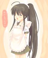 1_female apron black_hair danbooru eyes_closed female ponytail safe school_uniform shakugan_no_shana shana solo suchiimu tied_hair translated uniform // 600x720 // 303.6KB